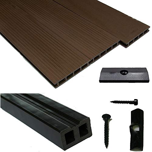 Preisvergleich Produktbild WPC Terrassendiele Komplettset WoodoBasic in braun beinhaltet WPC Diele. Unterkonstruktion, Verbindungsclipse, Anfang- und Endclip (30 m²)