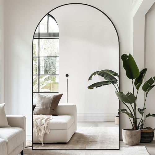 Image of Antok 86 inch x46 inch Arched Full Length Floor Mirror, Black Aluminum Frame, Free Standing /Wall Mount /Leaning for Bedroom, Living Room, Dressing Room