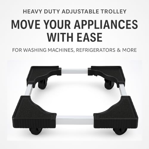 Image of PUREAGLE Heavy Duty 210 Kg Load Capacity 360 Degree Movable Adjustable Size Suitable for Only Top Load Washing Machine Stand /Trolley Dishwasher, Single Door Refrigerator Fridge Stand /Trolley