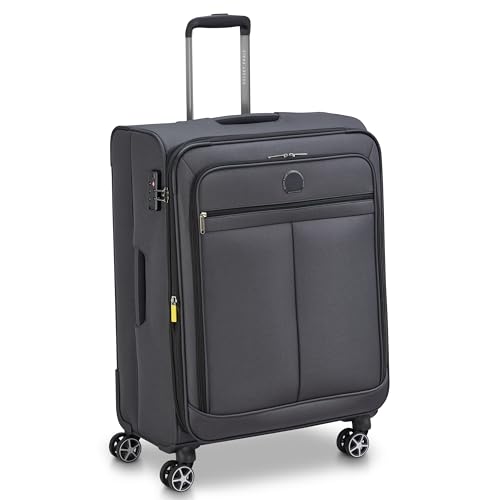 Image of DELSEY PARIS Priscilla 70 cms Medium Check-in Polyester Soft Sided 8 Wheels and Expandable Spinner Suitcase /Trolley Bag for Travel with TSA Lock- Anthracite