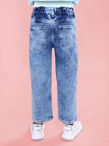 Image of KiddoPanti Girls Solid Waist Elasticated Straight Fit Jeans