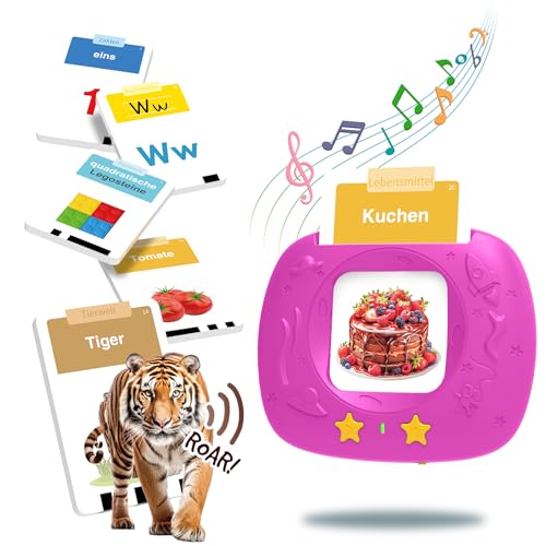 HOMESTEC Spielzeug ab 2 jahre - Deutsche Sprechende Lernkarten 144 Blätter 288 Wörter, Learnspielzeug für Kind im Vorschulalter 2 3 4 5 Jahre, Geschenke für Kinder Geburtstag, Rosa