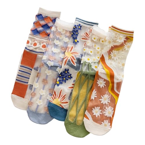 DXYAKY Women's Sheer Floral Embroidered Socks - Vintage Transparent Thin Mesh Crew Socks, Cute & Fashion Lace Aesthetic Ankle
