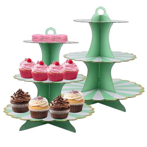 mobumeia Présentoir à Gâteaux 3 Étages - Lot de 2 Supports à Cupcakes pour Desserts, Fruits, Biscuits, Bonbons - Plateau de Service pour Noël, Mariage...