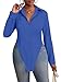 OPOIPIN Women's Collar V Neck Button Bown Long Sleeve Slit Hem Blouse Shirt Top Royal Blue Medium