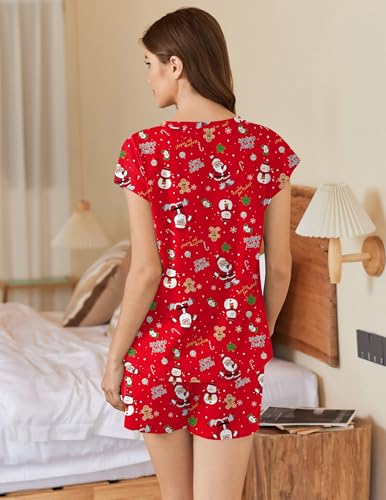 Image of Ekouaer Cotton Pajamas for Women Set 2 Piece Cap Sleeve Pjs Shorts Set Lounge Sets Sleepwear S-XXL