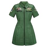 frawirshau Adult Flight Suit Pilot Costume Women Military Costume Flight Suit Dress Halloween Costumes for Women Green XL