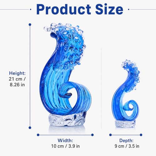 Escultura de Vidrio Forma de Ola Azul miniatura 5