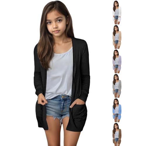 Generisch Grau Mädchen Strickjacken Einfarbig Langarm Casual...