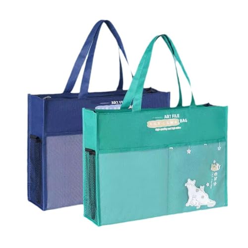 Image of Art Portfolio Bag with Zipper and Handle 17 x 14 inches Large Oxford Bag Artwork Storage Container for Drawing Sketch Photography Poster Files Document (Blue + Green, A3)
