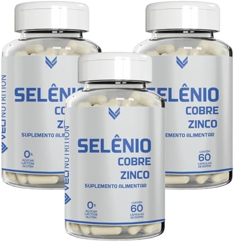 Combo 03 unidades Selênio + Cobre + Zinco 60 Cápsulas Veli Nutrit...