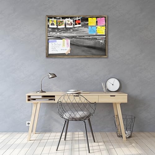 Image of ArtzFolio Sea, Air, & Land Monochrome Contrast | Bulletin Board Notice Pin Board | Vision Soft Board Combo with Thumb Push Pins & Sticky Notes | Antique Golden Frame | 36 x 24 inch (91 x 61 cms)