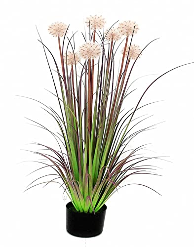 Garden Art Unique Natural Looking Artificial (Ht 46") Dandelion Grass Plant With Brown Flowers And Plastic Pot For Home, Office, Party Decoration (GA0185)