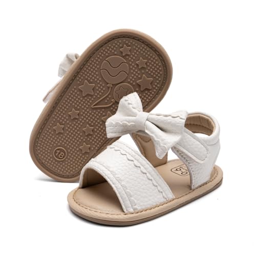 Image of Miamooi Infant Baby Girls Boys Sandals Summer Bowknot Crib Shoes Toddler Pu Leather Flower Soft Rubber Sole Dress Flats First Walker Shoes