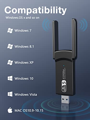 ElecMoga USB-wifi-adapter, 1200 Mbps, wifi-dongle, draadloze dual-band, 2.4G/5G, USB 3.0, wifi-stick, mini-netwerkkaart… - Image 4