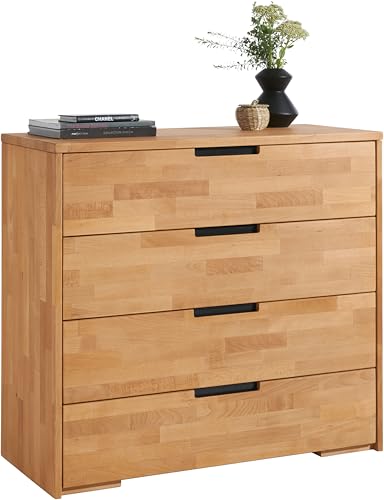 TaBoLe Massivholz-Kommode mit Vier großen Schubladen, Kernbuche massiv geölt
