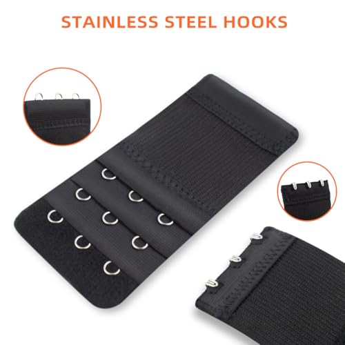 6 Pieces Bra Extenders 3 Hooks 3 Hook Women's Elastic Bra Extender Stretchy Bra Extension Strap Soft & Comfortable 3 Rows Bra Band Extender for Women Black White Skin Color Bra Extensions (3 Colors)4