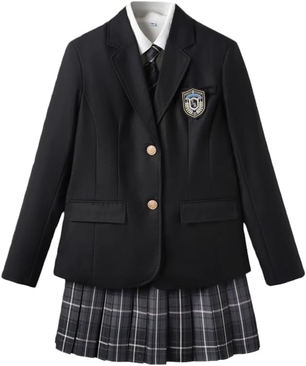 Japanese Style School Uniform Two-Button Blazer Plaid Skirt Shirt Necktie Set Women Anime JK Uniform Costume