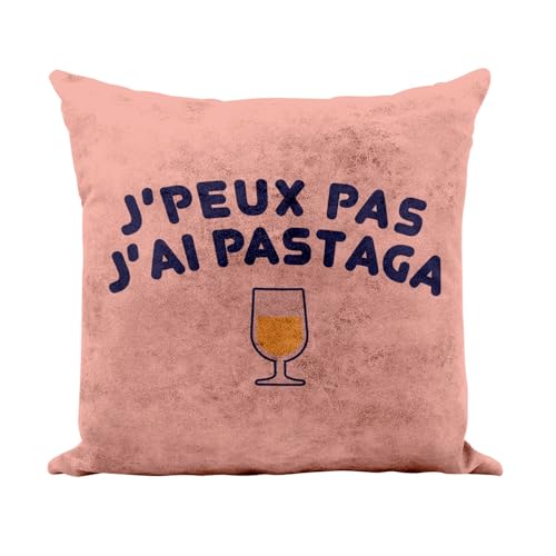 Fabulous Housse de Coussin Similicuir Rose - J'Peux Pas J'Ai Pastaga Pastis Marseille Apéro - 40 x 40 cm Toucher Cuir
