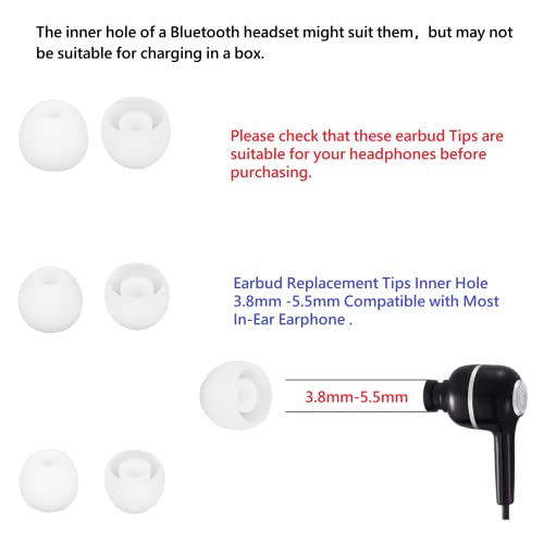 Image of Earbud Tips Soft and Comfortable Headphone Ear Tips Ear Bud Replacement Pieces Silicone Fit Most in-Ear Headphones,Inner Hole 3.8mm -5.5mm,18 Pairs White S /M /L Replacement Earbud Tips