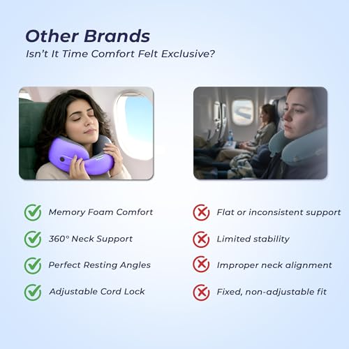 Image of Billebon Memory Foam Neck Pillow, Snake Shape Travel Pillow with Snap Button, Neck Pillow for Travelling & Flight Travel, Ergonomic Support for Comfort & Pain Relief(Lavender Single)