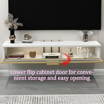 Floating Tv Shelf Stand Cabinet Unit Media Wall Mounted Long Tv Media Units Console With Storage Doors,Modern Floating TV Stand with Drawers - Wall Mounted Entertainment Center, White Marble