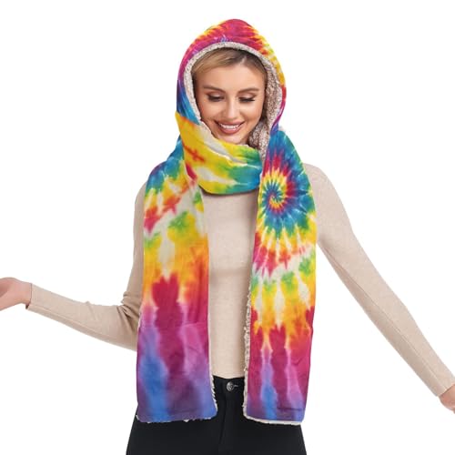 Warm Winter Hooded Scarf Hat for Women with Gloves Pocket Long Scarves Shawl Wraps H080972 - Main Image