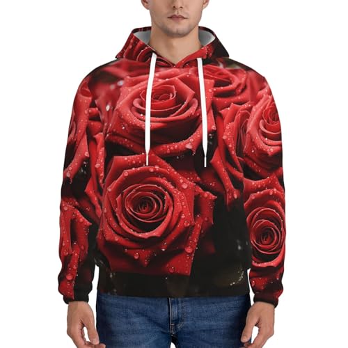 Men's Fleece Pullover Hoodie Long Sleeve Hooded Red rose Sweatshirt Casual Shirts With Pockets 4X-Large2