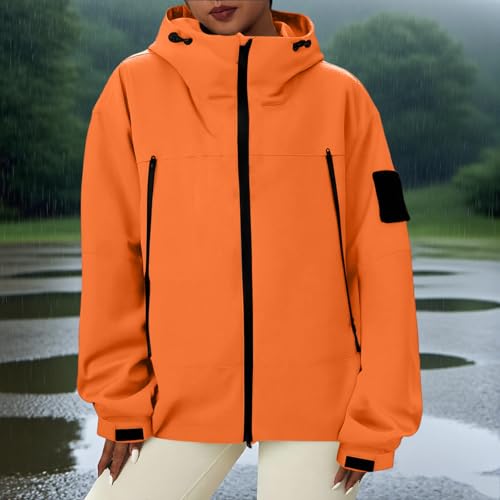 Women Waterproof Rain Jacket Lightweight Hooded Long Sleeve Hiking Raincoat Windbreaker Loose Soft Coat with Pocket4