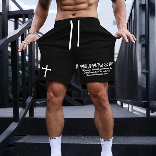 Christian Shorts for Men Letter Graphic Athletic Short with Pockets Casual Workout Gym Mesh Quick Dry Sports Shorts2