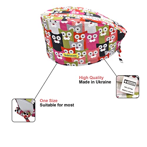Image of Hats for Women and Mens Caps with Sweatband Adjustable Tie Back Working Cap Cotton One Size Unisex Skull Cap Cute Cat Print