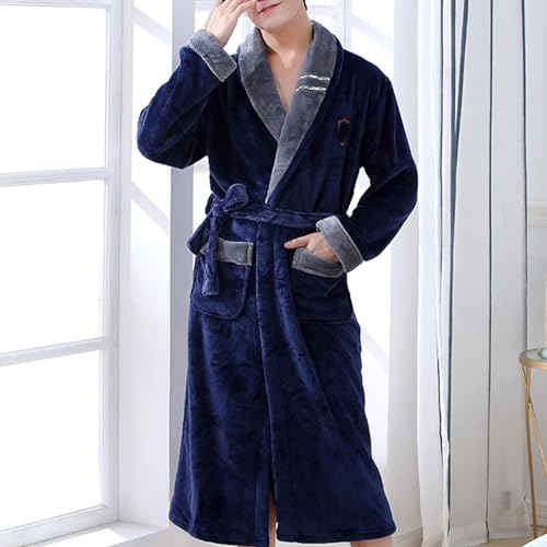 Mens Robe Soft Shawl Collar Bathrobe Warm Knee Lengt Plush Bathrobes Lightweight Fluffy Flannel Spa Winter House Robe4