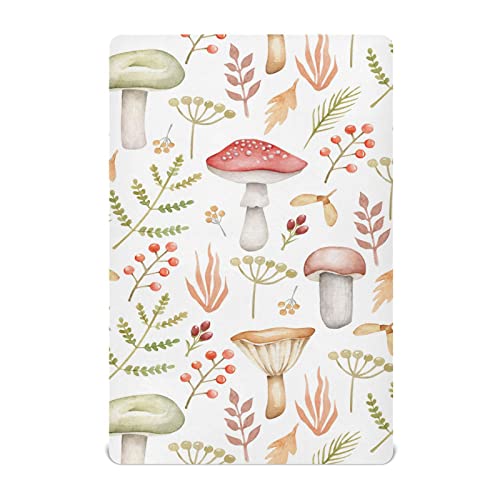 Image of Kigai Fitted Crib Sheet for Boys Girls, Mushroom Twig Jersey Knit Baby Sheet for Standard Crib and Toddler Bed Mattresses, Cozy Soft Breathable, 28 x 52 in
