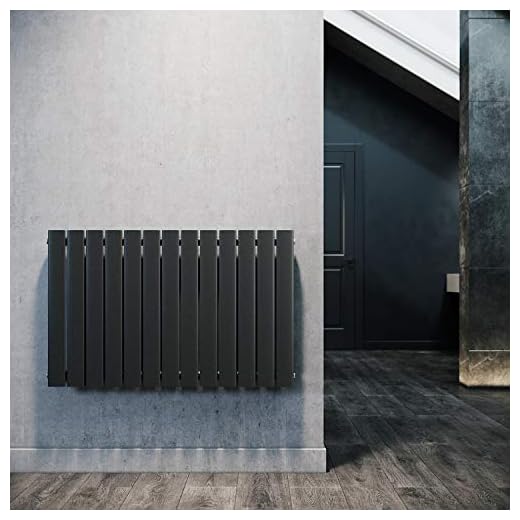 ELEGANT Radiador de panel horizontal 630 x 1001 mm Antracita para baño/sala de estar, radiador de baño de diseño, radiador plano horizontal de una sola capa