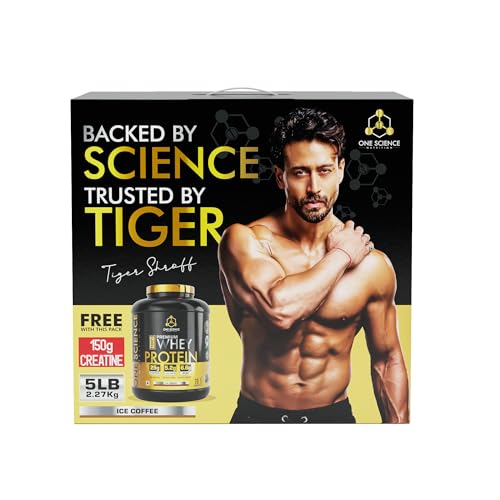 Image of One Science Nutrition Whey Protein Combo | 25g Protein, BCAA, Glutamine | Strength, Energy & Muscle Recovery | Free 150g Creatine | Ice Coffee Flavour, 2.27 kg