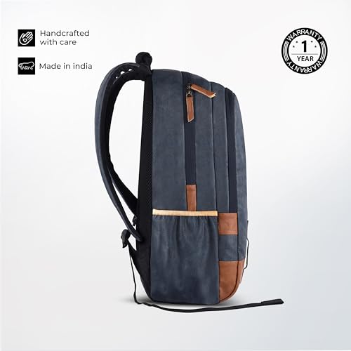 Image of Gear Classic 19 inch /23L Medium Faux Leather (without Anti Theft) Water Resistant Laptop Backpack /Casual Backpack /Daypack /Travel Backpack /College Bag For Men /Women (Navy-Tan)