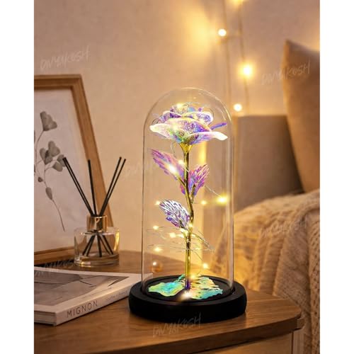 Image of Divyakosh Rose Glass Dome Lamp | Aesthetic Room Decor Light for Bedroom, Bedside & Living Room | Cute Romantic Gift for Girlfriend, Wife & Couples | Modern Decorative Showpiece