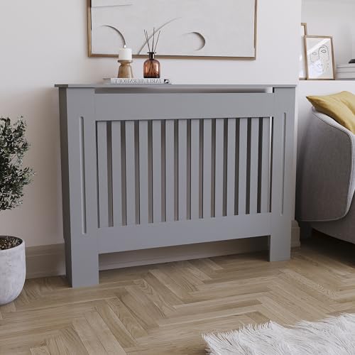 Vida Designs Cubierta para radiador Chelsea, diseño Moderno de Parrilla de Listones, gabinete de MDF Pintado en Gris, Mediano, (H: 82 / W: 112 / D: 19cm)