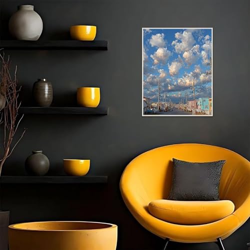Malen Nach Zahlen Erwachsene Landschaft, Malen Nach Zahlen für Zimmer Deko, DIY Basteln Erwachsene Leinwand Kit, Cloud Paint by Numbers Kits Mit Pinseln und Acrylfarbe, Geschenke, 30x40cm T-1623