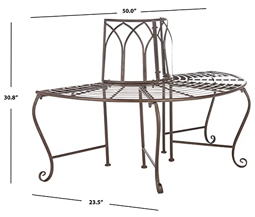 Image of SAFAVIEH Outdoor - Abia Iron Tree Bench - Rustic Brown Iron Metal - Vintage Scrollwork Garden Design - Ideal for Patio, Deck, Porch, Garden, 17 inch Seat Height (PAT5018B)