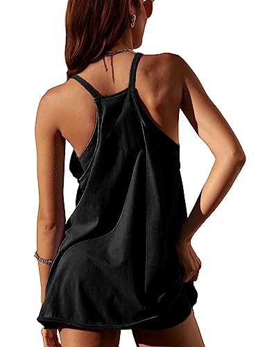 Women Sleeveless Athletic Dress Mini Dress Spaghetti Strap Sundress with Shorts2