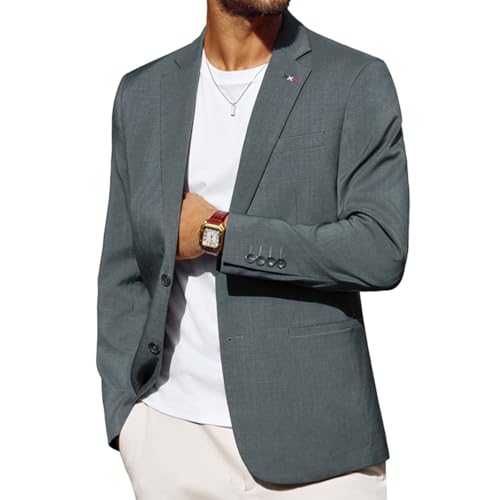 PJ PAUL JONES Sakko Herren Sportlich Slim Fit 2 Knöpfe Freizeit Anzugjacke Blazer für Business Hochzeit (L, Grau)