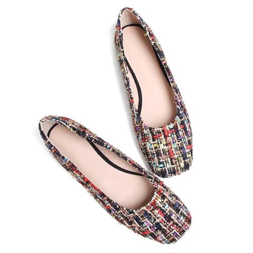 Image of ChaiRong Zhou Women Square Toe Ballets Flats Comfort Slip On Walking Shoes for Driving