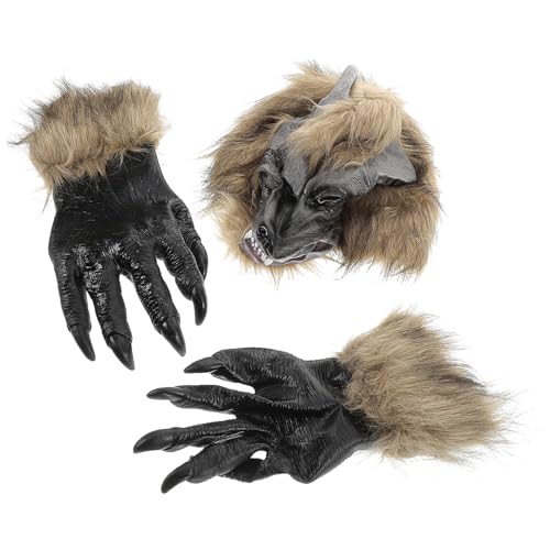 Masque de loup en vinyle et moufles griffus adulte pour déguisement d'Halloween