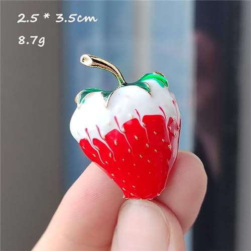 Image of coadipress Cute Strawberry Enamel Brooch Pins for Women Red Strawberry Dripping Oil Fruit Brooches Fashion Elegant Fruit Lapel Pin Badge Jewelry Gift