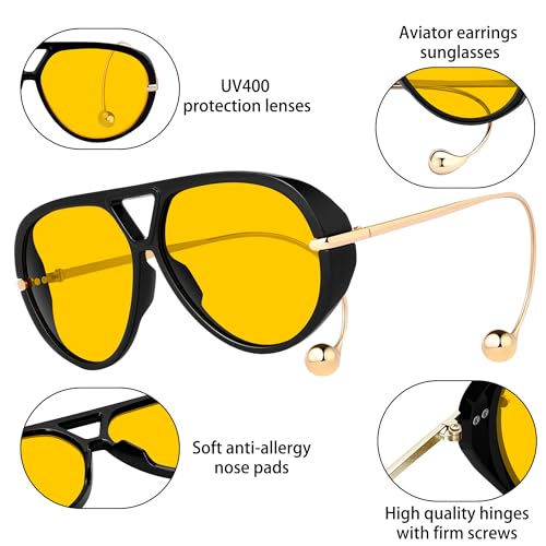 Vintage Oversized Aviator Earrings Sunglasses Women Men, Trendy 70s Retro Pilot Shield Big Frame Eyewear Sun Glasses3