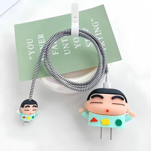 Image of INEFABLE Charger Case Cover Protector with 3D Cute Pattern for iPhone Charger only 18W & 20W, Data Charging Cable Wire Saver Protective Cable Cover Full Protection - Set Of 1 (Sinchen)