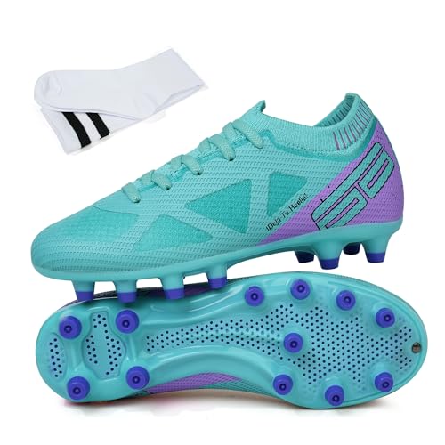 brooman Kids Firm Ground Soccer Cleats Boys Girls Football Shoes with Soccer Socks