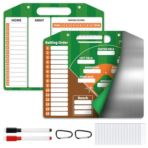 AOLEBA Baseball Lineup Board for Dugout,Dry Erase Magnetic Metal Baseball Clipboard for Coaches with 30 Lineups Cards (Brown)