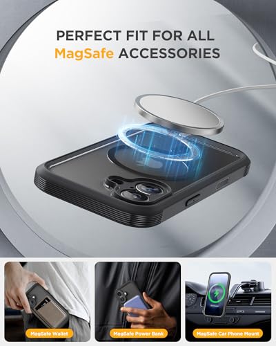 Image of Miracase for iPhone 17 Case 6.3'', Full-Body Bumper Military Drop Protection Outdoor Phone case with Built-in Glass Screen &Camera Control,Easy Installation,No Gap,Compatible with MagSafe,Black